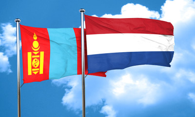 Mongolia flag with Netherlands flag, 3D rendering