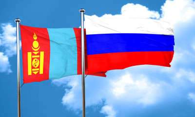 Mongolia flag with Russia flag, 3D rendering