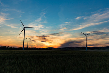 Fototapeta na wymiar Wind turbines in Kittsee, Austria at evening
