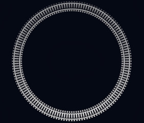 3D Illustration of a Single looped railroad track on dark