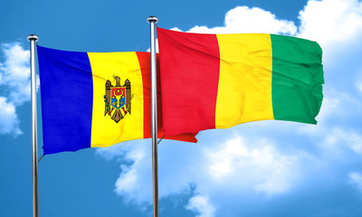 Moldova flag with Guinea flag, 3D rendering
