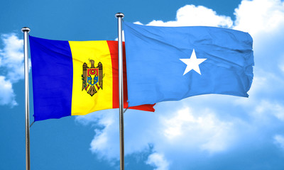 Moldova flag with Somalia flag, 3D rendering