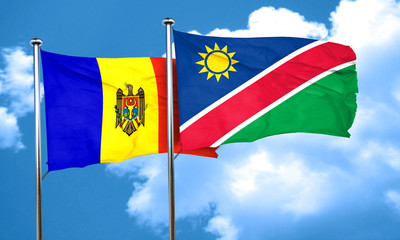 Moldova flag with Namibia flag, 3D rendering