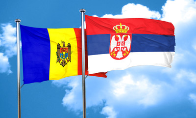 Moldova flag with Serbia flag, 3D rendering