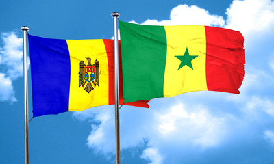 Moldova flag with Senegal flag, 3D rendering