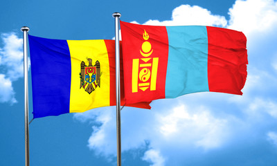 Moldova flag with Mongolia flag, 3D rendering