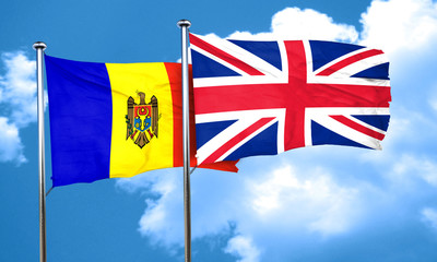 Moldova flag with Great Britain flag, 3D rendering