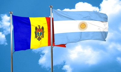 Moldova flag with Argentine flag, 3D rendering