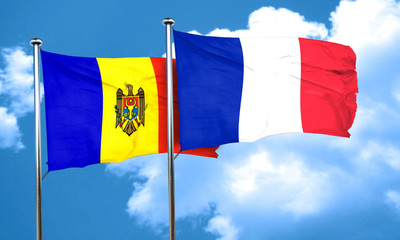 Moldova flag with France flag, 3D rendering