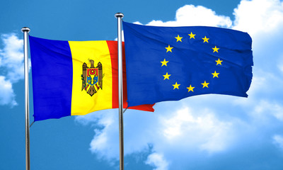 Moldova flag with european union flag, 3D rendering