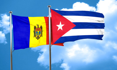 Moldova flag with cuba flag, 3D rendering