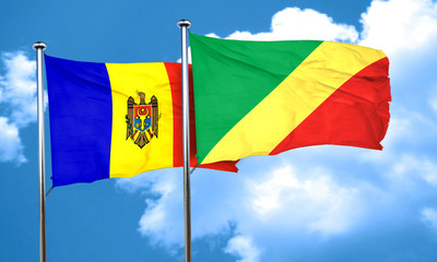 Moldova flag with congo flag, 3D rendering