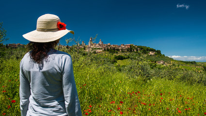 Woman in San Gimignano countryside