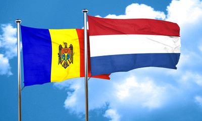 Moldova flag with Netherlands flag, 3D rendering