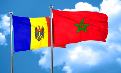 Moldova flag with Morocco flag, 3D rendering