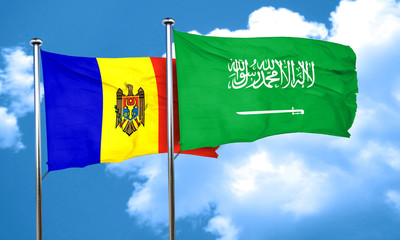 Moldova flag with Saudi Arabia flag, 3D rendering