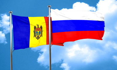 Moldova flag with Russia flag, 3D rendering