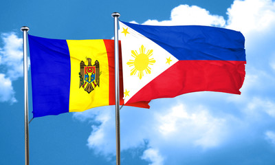 Moldova flag with Philippines flag, 3D rendering