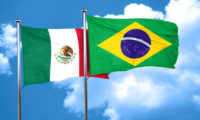 mexico flag with Brazil flag, 3D rendering