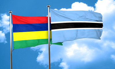 Mauritius flag with Botswana flag, 3D rendering