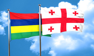 Mauritius flag with Georgia flag, 3D rendering