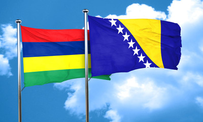 Mauritius flag with Bosnia and Herzegovina flag, 3D rendering