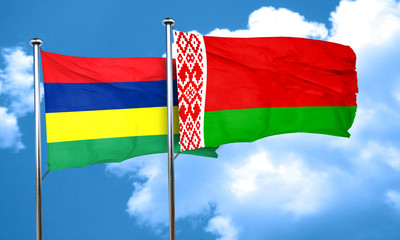 Mauritius flag with Belarus flag, 3D rendering