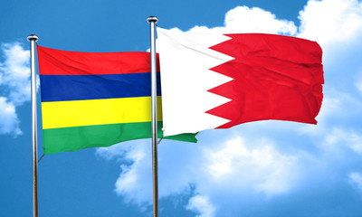Mauritius flag with Bahrain flag, 3D rendering