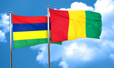 Mauritius flag with Guinea flag, 3D rendering