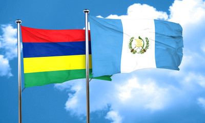 Mauritius flag with Guatemala flag, 3D rendering