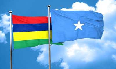 Mauritius flag with Somalia flag, 3D rendering