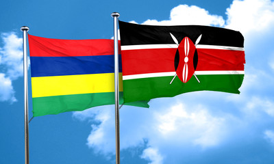 Mauritius flag with Kenya flag, 3D rendering