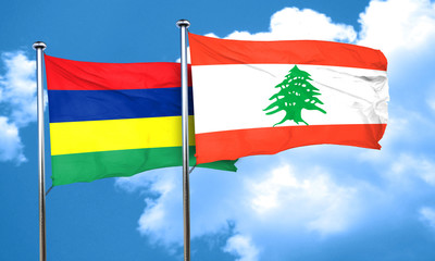 Fototapeta na wymiar Mauritius flag with Lebanon flag, 3D rendering
