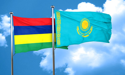 Mauritius flag with Kazakhstan flag, 3D rendering