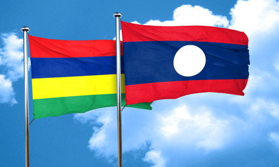 Mauritius flag with Laos flag, 3D rendering