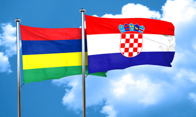 Mauritius flag with Croatia flag, 3D rendering