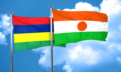 Mauritius flag with Niger flag, 3D rendering