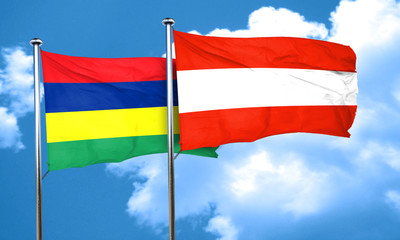 Mauritius flag with Austria flag, 3D rendering