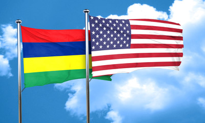Mauritius flag with American flag, 3D rendering