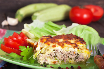 Traditional Balkan moussaka (musaka) with zucchini and pepper