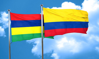 Mauritius flag with Colombia flag, 3D rendering