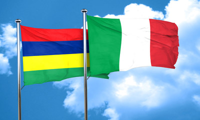 Mauritius flag with Italy flag, 3D rendering