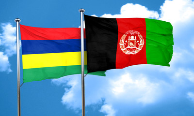 Mauritius flag with afghanistan flag, 3D rendering