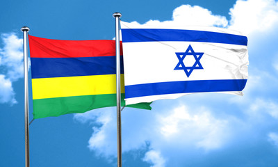 Mauritius flag with Israel flag, 3D rendering