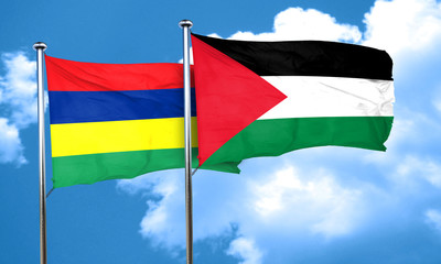 Mauritius flag with Palestine flag, 3D rendering