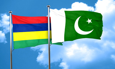 Mauritius flag with Pakistan flag, 3D rendering