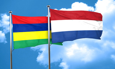 Mauritius flag with Netherlands flag, 3D rendering