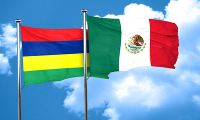 Mauritius flag with Mexico flag, 3D rendering
