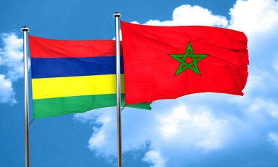 Mauritius flag with Morocco flag, 3D rendering