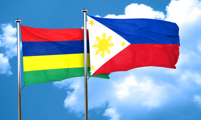 Mauritius flag with Philippines flag, 3D rendering